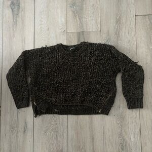 Charlotte Russe Green Distressed Knit Zipper Sweater